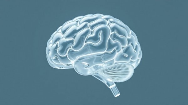 Glass brain with detailed structure, abstract gradient background
