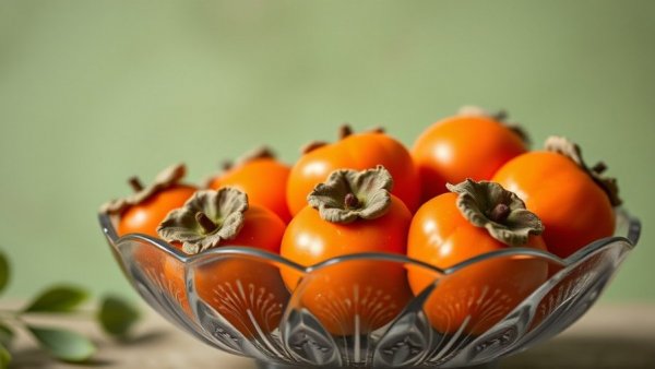 Vibrant persimmons in glass bowl, highlighting health benefits.