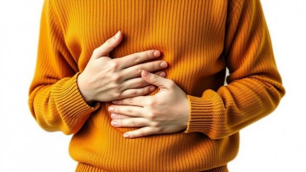 Person holding stomach in discomfort, travel constipation solutions.