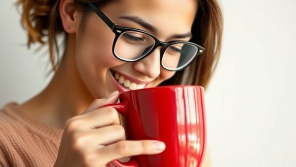 Young woman holding a mug as a post dinner bloat remedy.