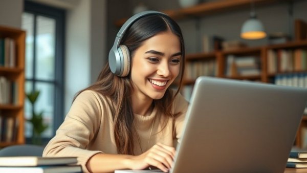 Young woman participating in online diabetes research study.