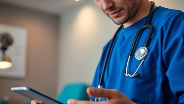 Doctor discusses health using tablet with patient, emphasizing gut health and mental well-being.