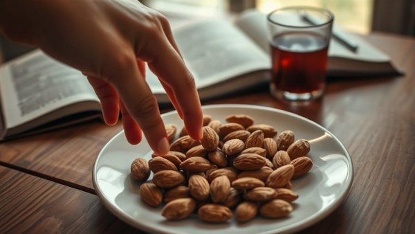 Almonds as a bedtime snack for stabilizing blood sugar in a cozy setting.