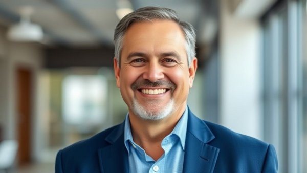 Smiling man in a blue blazer representing lithium Alzheimer's prevention