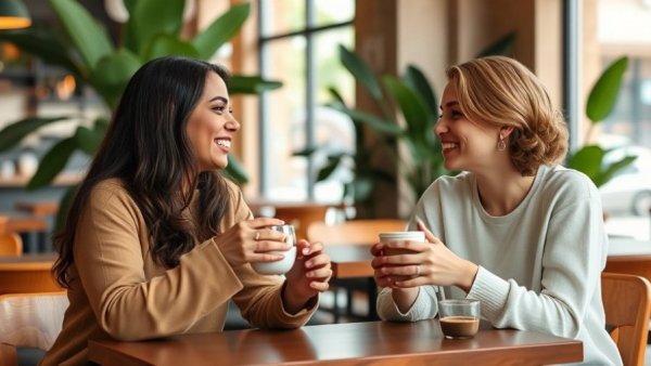 Two women engaging in conversation over coffee highlighting the importance of mental health.