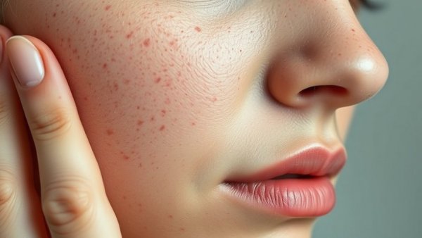 Close-up of person touching cheek, showing skin dehydration.