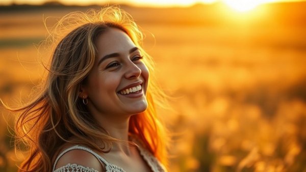 Smiling young woman in sunset, Year of the Fire Horse for Health.