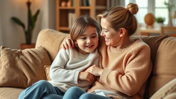 Caring moment between woman and girl, illustrating helping kids cope with anxiety.