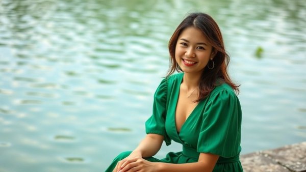 Confident woman smiling near water, related to early osteopenia diagnosis.