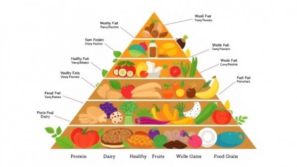 Illustration of the new US food pyramid 2026, showing food categories.