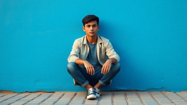 Individual sitting against blue wall; loneliness and health risk theme.