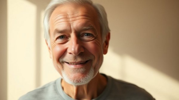 Portrait of a smiling older man, highlighting positive expressions.