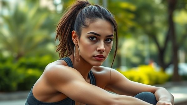 Focused woman exercising after alcohol consumption in a park.