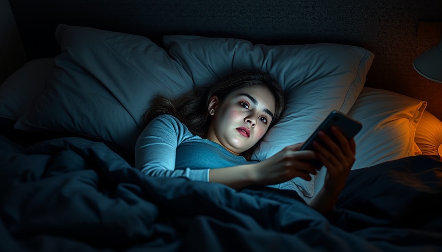 Woman experiencing bedtime procrastination anxiety in dimly lit room.