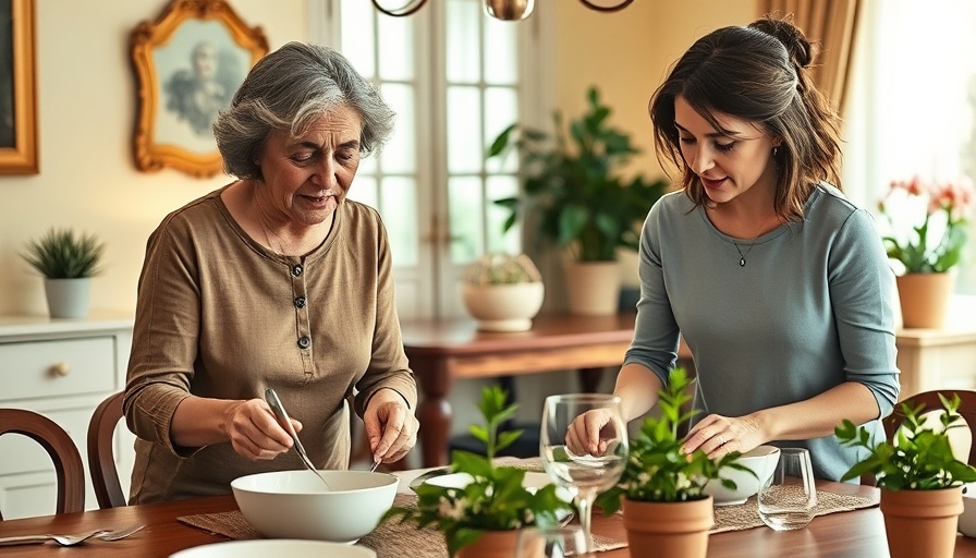 Mother-in-law and daughter-in-law preparing table, narcissistic in-laws concept.