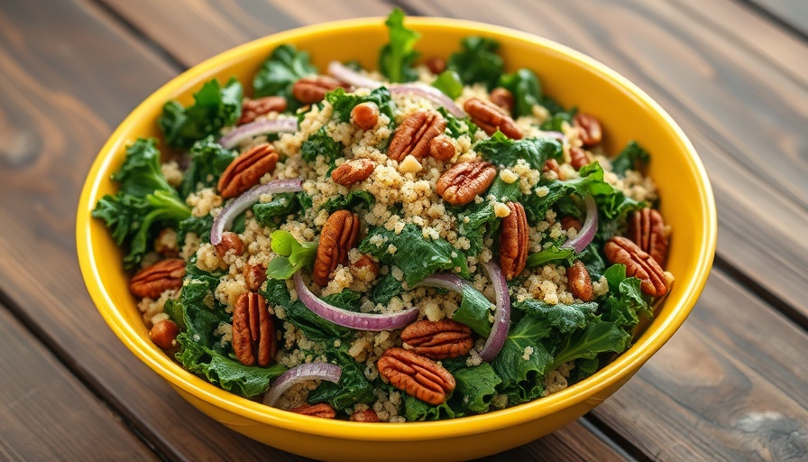 Quick Homemade Salad Dressings with kale and quinoa in a yellow bowl.