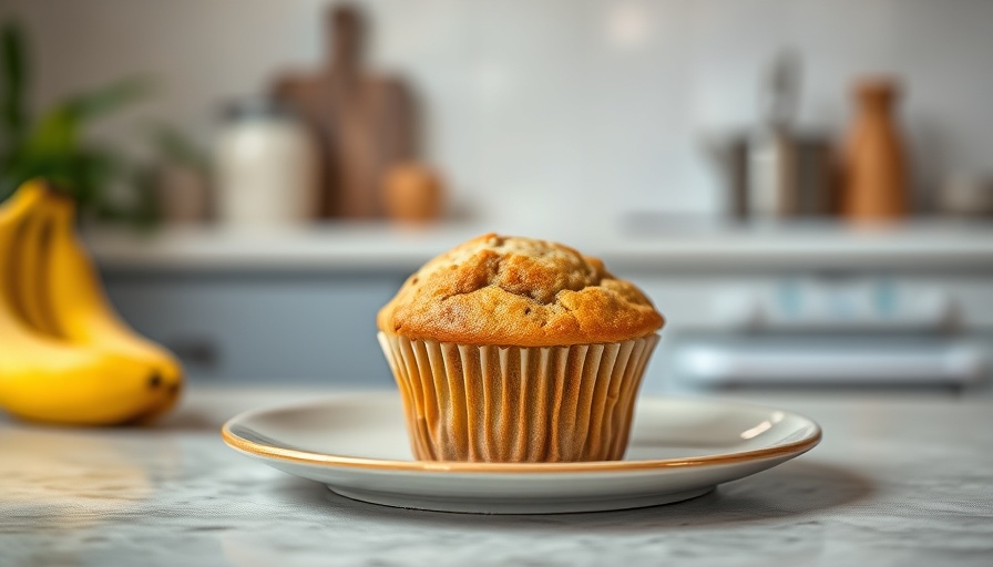 Single-serve banana muffin on a stylish plate, minimalistic setting.