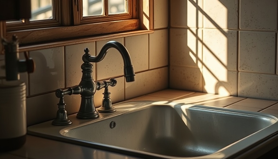 Rustic kitchen sink with faucets in soft morning light casting shadows, PFAS cancer risk.