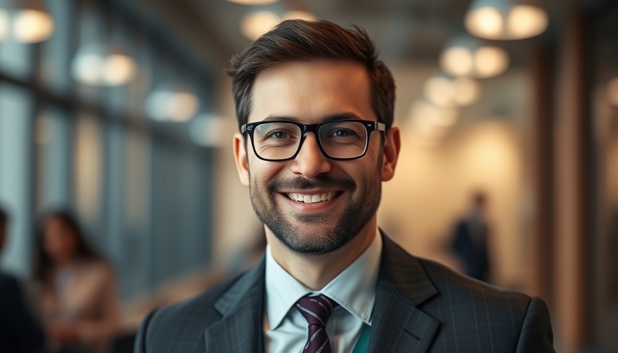 Professional man smiling in an office setting related to biogravitational medicine.