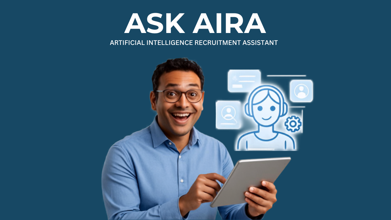 Friendly tech recruiter using AI for hiring solutions, showcasing innovation.