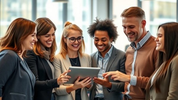 Diverse team discussing employee retention strategies in modern office.