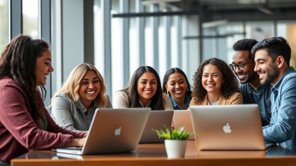 Diverse team collaborating for employee retention strategies in modern office.