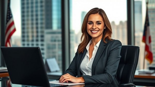 Confident businesswoman seated at desk in office, symbolizing EEOC anti-harassment guidance.