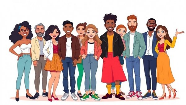 Colorful cartoon group, representing best recruiting blogs 2026, in casual attire.