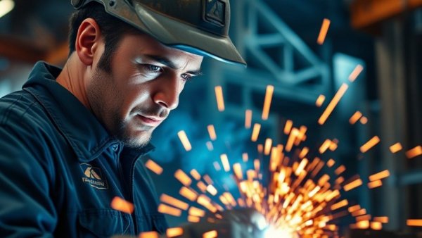 Industrial worker welding, illustrating employee retention strategies in action.