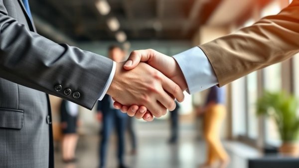 Professional handshake symbolizing Virgo job matches, office setting.