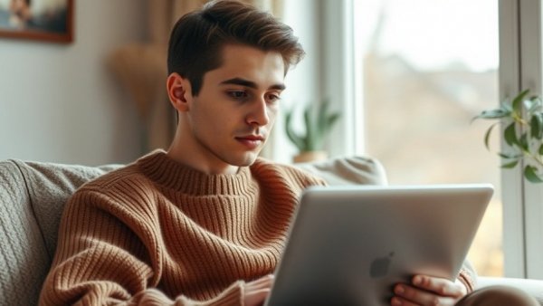 Young person working on a laptop in a cozy room for Vedic astrology for business.