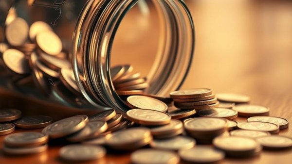 Close-up of coins spilling from a jar, symbolizing financial growth.