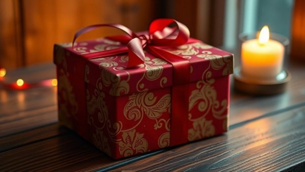 Elegant gift box with gold adornments surrounded by candles, symbolizing gifting birthstones as a meaningful gesture.