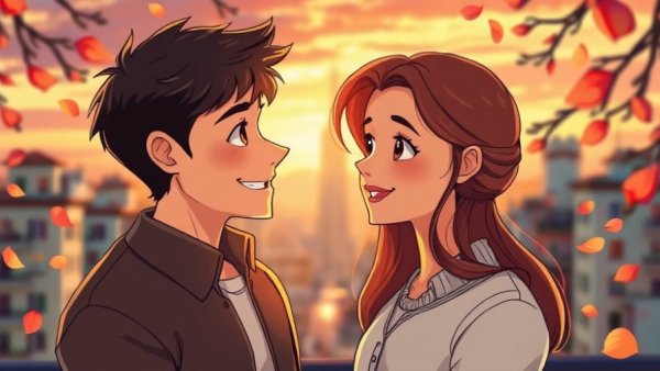 Tender moment of a couple at sunset with falling petals, Gemstones for True Love.