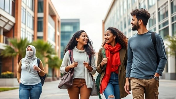 University students discussing on campus, highlighting standardizing university staff onboarding.