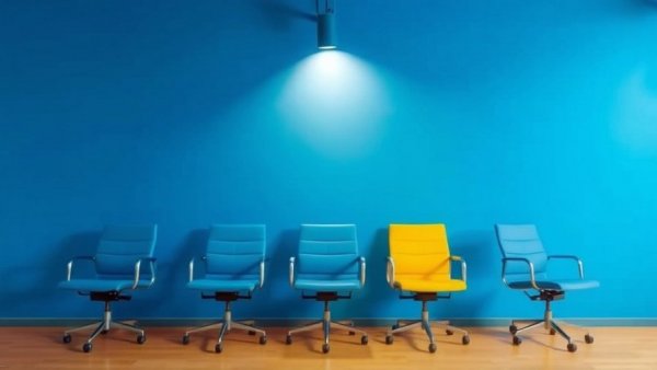 HR analytics concept with standout yellow chair in a blue office setting.