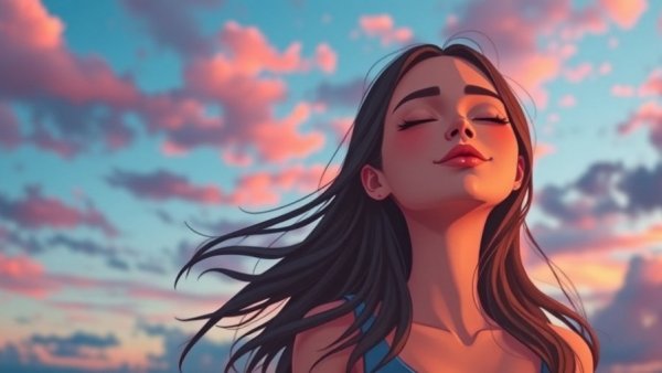 Serene woman enjoying freedom to choose under a starry sky.