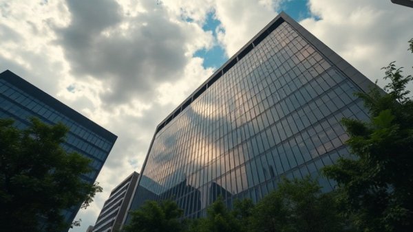 Modern corporate building with SRM sign under cloudy sky, HR analytics.