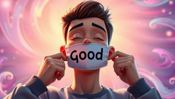 Illustration of man letting go of the 'good person' identity, mask removal.