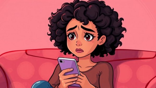 Young woman setting healthy boundaries with smartphone in cartoon