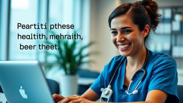 Healthcare professional using credential tracking software in an office setting.