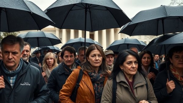 People with umbrellas pass by the Supreme Court, emphasizing the arbitration exemption for truck drivers.