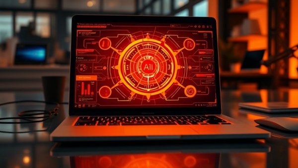 Modern AI interface on laptop screen for employee retention strategies