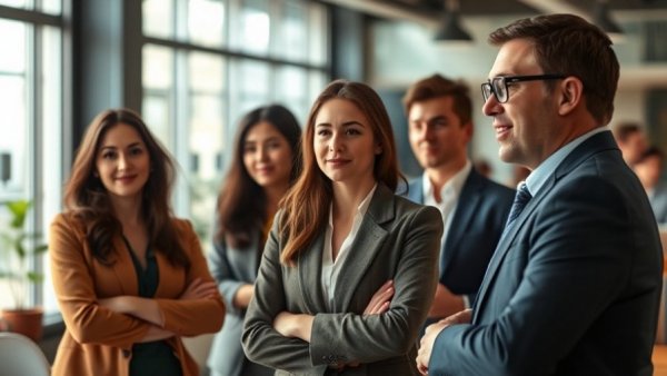 HR team leading ADP onboarding meeting, modern office environment.