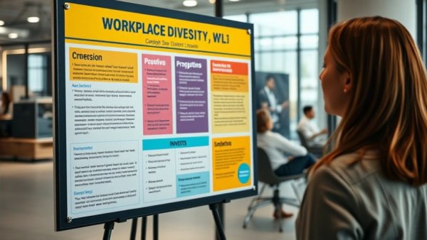 Colorful workplace diversity presentation board in office.