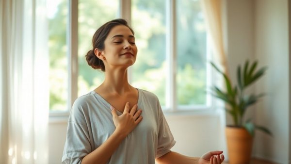 Serene woman meditating in morning light illustrating the importance of slowing down.