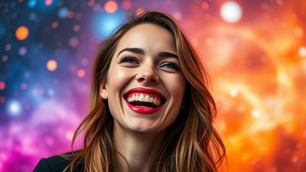 Astrology Learning Community with smiling woman and cosmic background.