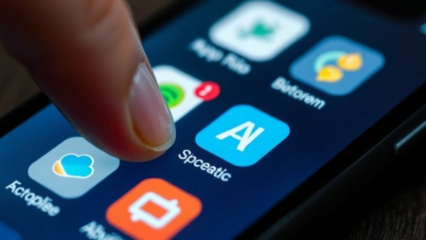 Smartphone displaying AI apps, finger interacts, AI interviews hiring process.
