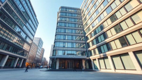 Office building where harassment lawsuit moves to trial.