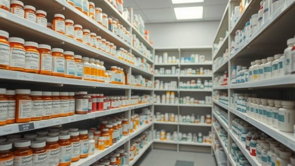 Organized pharmacy shelves display, highlighting rebate-free pharmacy benefits.